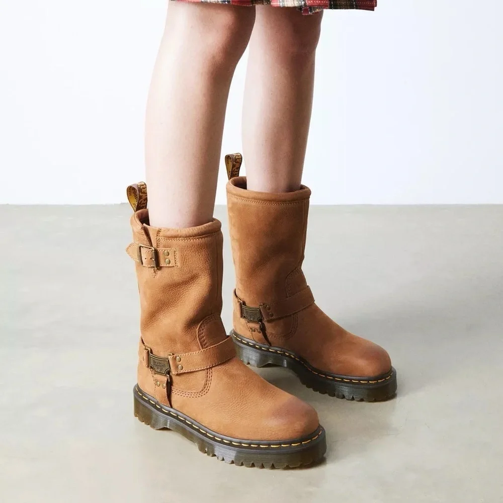 Dr. Martens Women's Brown Leather Harness Mid-Calf Boot